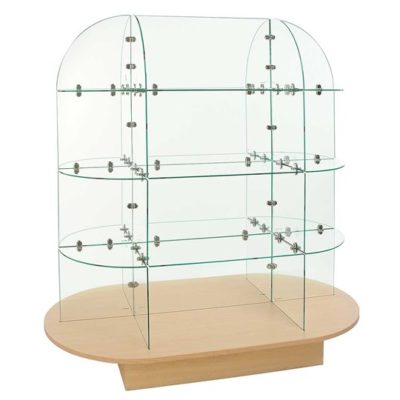Glass merchandiser with oval base